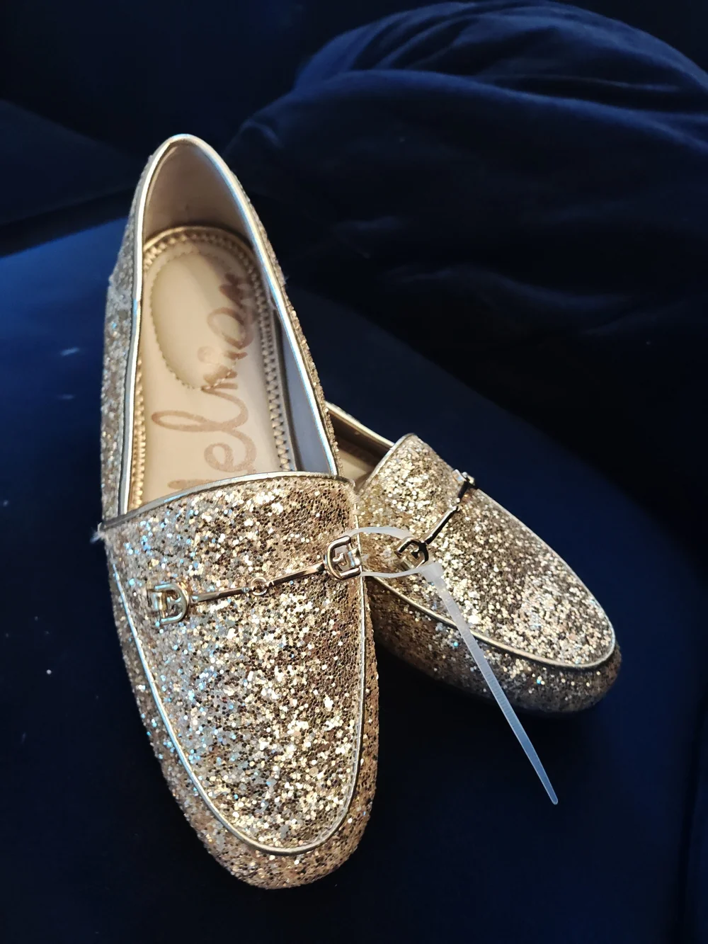 Sam Edelman Kids Gold Glitter Moccasins with Metal Bit